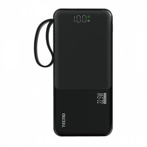 Tecno  Power Bank 20000mAh (L201Q-Black) ,Pocket sized , Universal Compatibility ,22.5W Super Fast Charge 4 Ports, 4 Cables Universal Compatibility , Advanced Safety Protections , Elegant Design with LED Display ,Retractable Phone Stand & Silicone Strap - Black