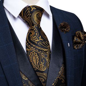 Hi-Tie 5PCS Vest Necktie Handkerchief Cufflinks Lapel Pin Set Jacquard Silk  Formal Dress Vest Suit Set for Tuxedo S-3XL