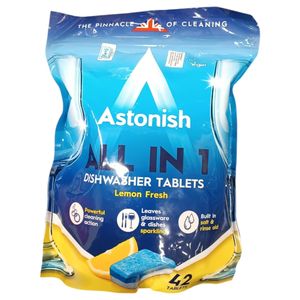 Astonish ALL IN 1 DishWasher Tablets Lemon Fresh, Powerful Cleaning Actions, Leaves GlassWare & Dishes Sparkling, Built In Salt & Rinse Aid nk
