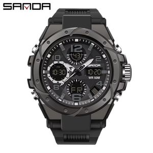 Sanda Men's Dual Display Sports Watch - All Black with Gift Box