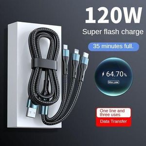 120W 3-in-1 Fast Charging Cable, Type-C/Micro USB/Lightning Triple Charger Cord