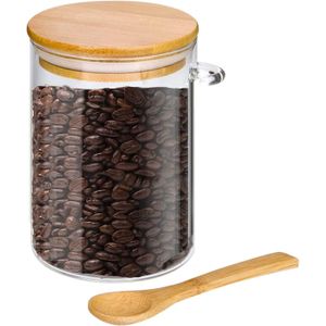 2 pieces Airtight Food Storage Containers with Wooden Spoon and Lids, Food Storage Containers for Sugar Coffee Nuts, Glass Kitchen Canisters for Flour, Cookie, Candy, Matcha Tea,Nuts and Spice Jars - 450ml