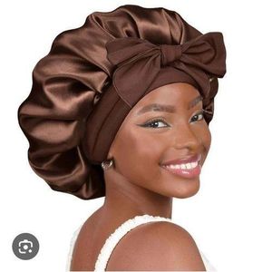 Smooth Satin Sleeping Bonnet Hair Bonnet For Women with Tie Band-Brown