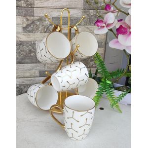 Classy Ceramic cups with golden deco. Set of 6 pcs