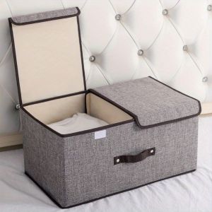 Foldable cotton linen closet storage box with double cover organizer