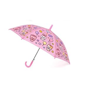 Kids Cartoon Umbrella 21" - Cute Characters Design with Pink J-Handle