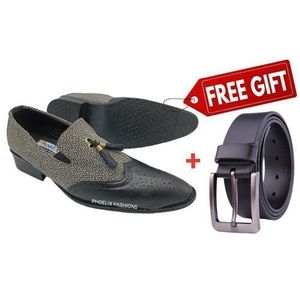 PHOELIX FASHIONS Elegant Designer Ankara Casual / Wedding Shoes + FREE PURE LEATHER BLACK BELT.