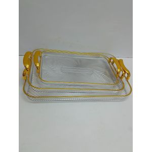 3 in 1 Modern Creative Striped Serving Tray with Gold Rim Handles – Multipurpose Dining Tray