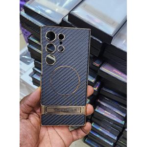 Carbon Fiber Case with Stand for Samsung Galaxy S26 Ultra – Premium Shockproof Phone Case – Black