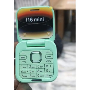 i16 Mini Ultra-Compact Flip Phone - Dual SIM - 1.77" Color Screen - Camera - Wireless FM - Mint Green