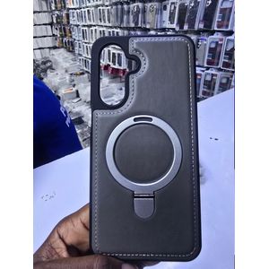 Samsung Galaxy A55 Premium Faux Leather Magnetic Ring Kickstand Case – Luxury Leather Texture Protective Back Cover for Everyday Style