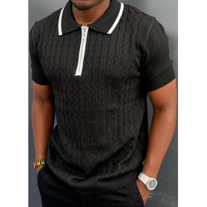 Men's Black Cable-Knit Quarter-Zip Shirt.