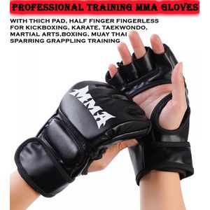 Professional Training MMA Gloves with Thich Pad, Half Finger Fingerless for Kickboxing, Karate, Taekwondo  Martial Arts, Boxing, Muay Thai Sparring Grappling Training