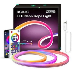 5M RGB-IC LED Neon Rope Light – Smart App & Remote Control, Waterproof Flexible Color Changing Strip Lights for Indoor & Outdoor Decor