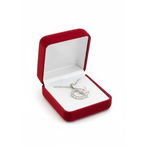 REMBO JEWELRY Elegant Butterfly Halo Pendant Necklace for Women - Sparkling Crystal Circle - Red / Pink Enamel