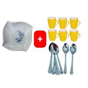 Melamine Square Dinner Plates – 6PCS Set with FREE Coffee/Tea Cup Mugs & 12PCS Table Spoons