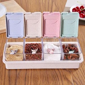 Seasoning Container Set With 4 Grids, Salt Sugar Msg Included, Kitchen  Organizer Multi-functional Spice Jar