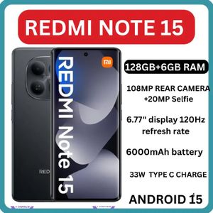 Redmi Note 15 128GB ROM +6GB RAM 6.77" 120Hz AMOLED Curved Display 108 MP Rear Camera 20MP Selfie 6000mAh Battery