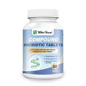 Compund Probiotics Tablets, 30 Billion CFU, Complete Shelf Stable Probiotic Supplement with Prebiotics & Digestive Enzymes, 60 Tablets
