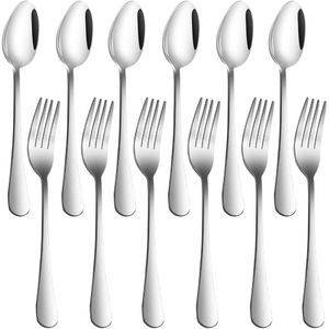 Set of 12, Stainless Steel Dinner Forks and Spoons,  Forks (8 Inch) and Spoons (7 Inch) Cutlery Set
