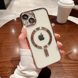 iPhone 14 Plus Phone Case, Gold Electroplated Clear Case with Magnet for Magsafe & Wireless Charging Support for Second Device