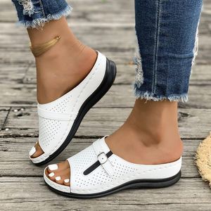 Perforated Buckle Slide Sandals