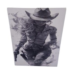 Gunslinger Noir – Maverick Cowgirl Sketch Abstract Canvas Wall Art