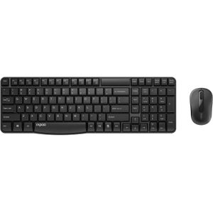 Rapoo X1800S Wireless Keyboard Mouse Set, 2.4 GHz Wireless via USB, 1000 DPI Optical Sensor, DE Layout QWERTY, Black
