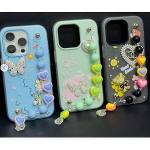 Luxury Marble Chain Phone Case for Apple iPhone 15 Pro Max – Elegant Shockproof Protective Cover with Detachable Wrist Chain (Light Blue Marble)