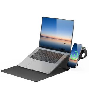 Dux Ducis PU Leather Laptop Bag 13.6 to 14 inch with Wireless Charger Foldable Laptop Stand Magnetic Wireless Charger Pad AirQ - Black