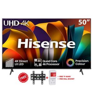 Hisense  50 Inch FRAMELESS 4K ULTRA HD SMART TV, Yyoutube, Netflix, BLUETOOTH HDR-Black 2025 MODEL (2YEAR WARRANTY) +FREE WALL BRACKET&FREE TV GUARD