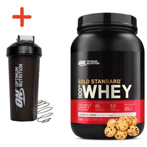 Optimum Nutrition Gold Standard Whey Protein Cookies & Cream 896g (28 Servings) + Shaker Bottle – 24g Protein, 5.5g BCAA, Low Sugar