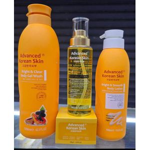 Advanced Korean Skin 4 in 1 set (brightest body oil, bright & smooth body lotion, bright & clear body gel wash & active fair cream)