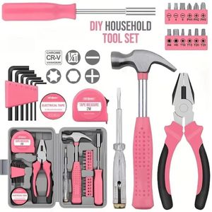 24PCs Pink DIY Tool Kit with Electric Pen & CR-V Steel - Home Maintenance Hand Tools