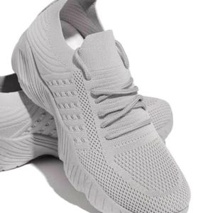 Women's Ultra-Light Knit Trainers - Triple Stealth Grey - Full Grey Breathable Sneakers - Chunky All-Grey Platform Sole - Size 36-43 - Comfortable Walking Shoes - Gym & Work Footwear