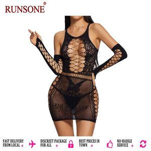 RUNSONE Women Fishnet Bodystocking Sexy Lingerie Bodysuit Nightclub Sleepwear For Sex