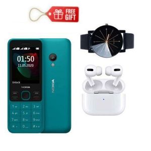 Nokia 150 2.4"' display, Dual Sim, FM Radio and MP3 Camera, 1020mAh-Cyan + Watch