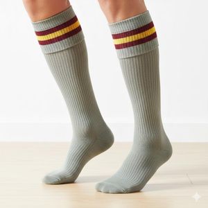 Grey School Socks with Maroon/Yellow Stripe – 1 Pair - Soft Cotton & Long-Lasting
