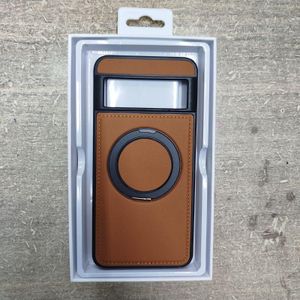 Brown PU Leather Case with Ring Kickstand Compatible with MagSafe, Magnetic Back Cover for Google Pixel 8 Pro