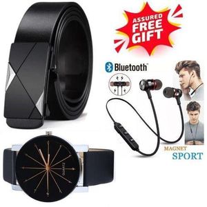 Genuine Leather Office Belt For Men To Wear With Suit Trousers , Khaki Trousers & FREE WRIST Watch & Bluetooth Neckband Earphones