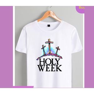 Holy Week T-Shirt – White Cotton with Colorful Cross Design