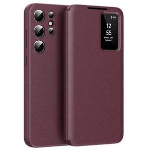 Smart Clear View Maroon Flip Cover for Samsung Galaxy S25 Plus – Elegant, Durable & Touch-Friendly with Antimicrobial Coating and Auto Wake/Sleep