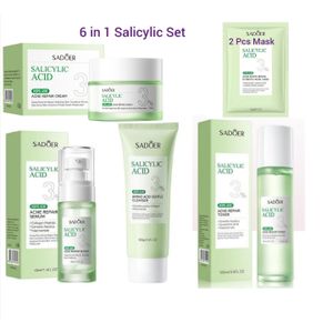 SADOER Nourishing 6 in 1 Acne Repair Toner+2 Mask+Serum+Cream+Cleanser Salicylic Acid 3% With Contains Centella Asiatica, Niacinamide and Collagen Anti Aging,Glow Kit for Acne Prone Sensitive Skin Care, Clogged Pores, Oily Skin, and Acne-Prone ACNE DISPEL