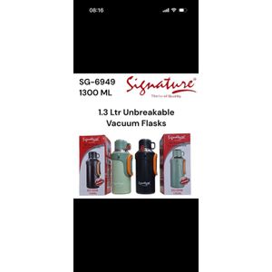 Signature  1.3 Liters Unbreakable Vacuum Flask Premium Insulated Stainless Steel Thermos Durable Handle Leak Proof Lid