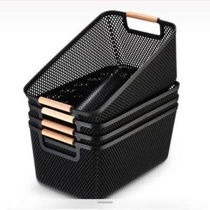 Compact Durable Plastic Storage Basket - 30cm, Black, Multi-Purpose Organizer for Home & Office