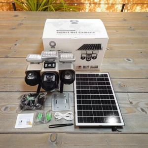 Colored Night Vision Smart 12MP 4G PTZ Rotating Triple Lens Two In One V380 Pro 12MP 4G Sim card PTZ Rotating Three Triple Lens screens Outdoor Security Solar CCTV Camera with High Brightness Led Solar Flood Light