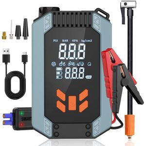 Car Emergency 4  in 1 Jump Starter Booster Pack  with 150PSI Air Compressor Tire inflators, Car Jump Starter dead Battery Booster, Smart Jumpstarter cables, Digital LED Display, Emergency LED Flash Light , Power bank with fast USB ports,  type C charging