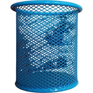 Mesh Pen Pencil Holder Cup Metallic Blue Round cf