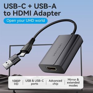 Vention  ACYHB USB-C + USB-A to HDMI Adapter 0.15M – 4K UHD Display Converter, Aluminum Alloy, Gray for Laptop, PC, Monitor & TV