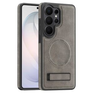 Mocome magnetic genuine leather case with a stand for Samsung S25 ultra